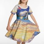 New Zealand Flag Kid Short Sleeve Dress Scenic Nature