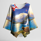 New Zealand Flag Kimono Sleeve Blouse Scenic Nature
