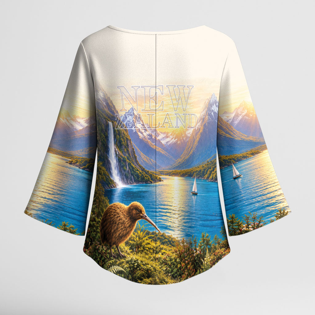 New Zealand Flag Kimono Sleeve Blouse Scenic Nature