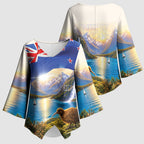 New Zealand Flag Kimono Sleeve Blouse Scenic Nature