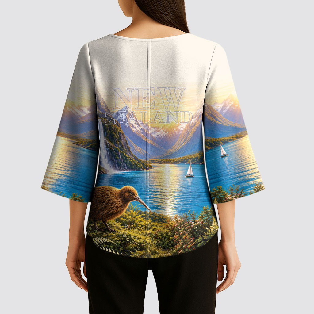 New Zealand Flag Kimono Sleeve Blouse Scenic Nature