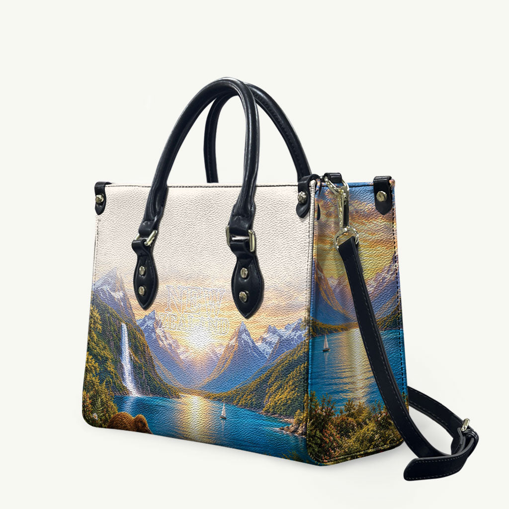 New Zealand Flag Leather Bag Scenic Nature