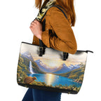 New Zealand Flag Leather Tote Bag Scenic Nature