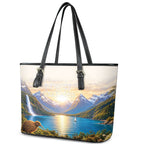 New Zealand Flag Leather Tote Bag Scenic Nature