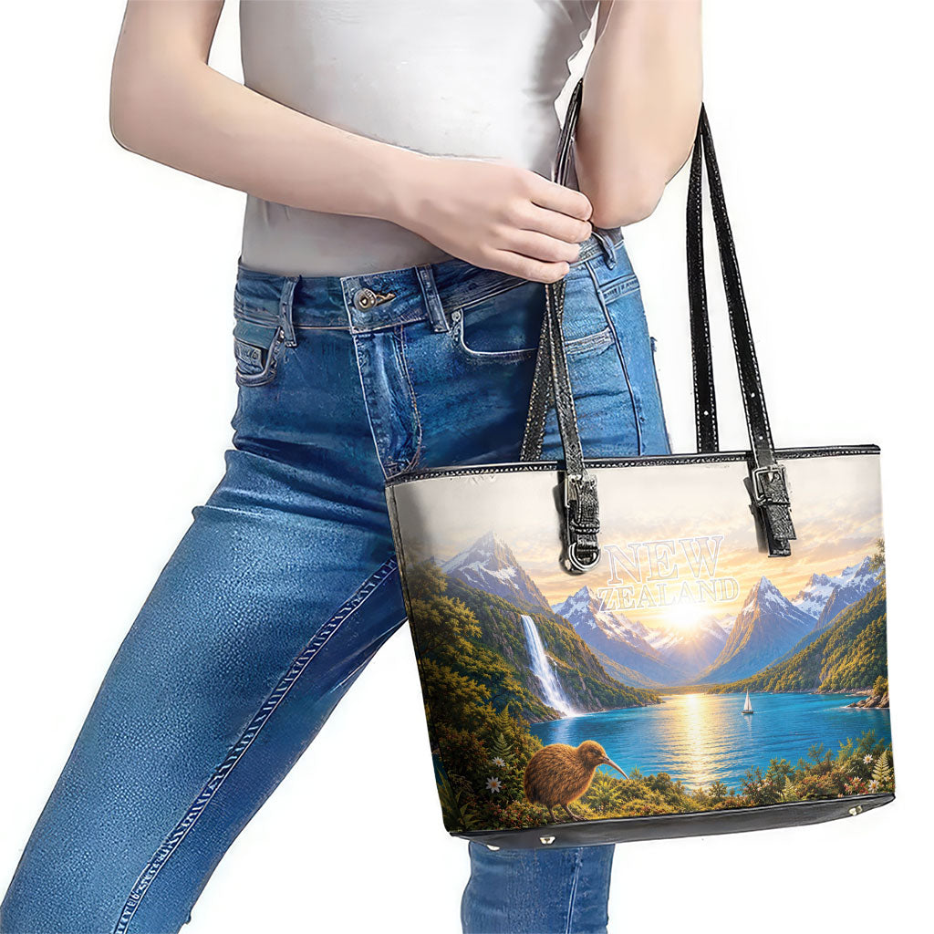 New Zealand Flag Leather Tote Bag Scenic Nature