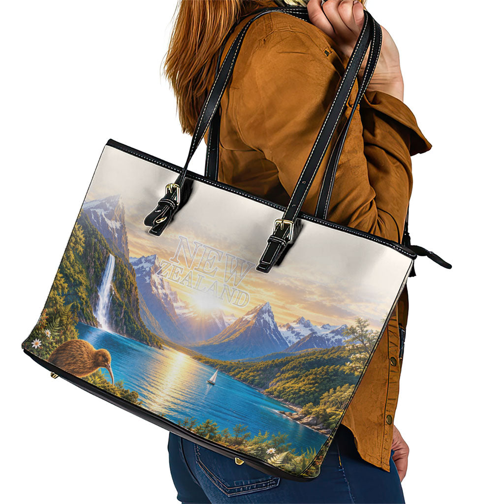 New Zealand Flag Leather Tote Bag Scenic Nature