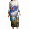 New Zealand Flag Long Sleeve Bodycon Dress Scenic Nature