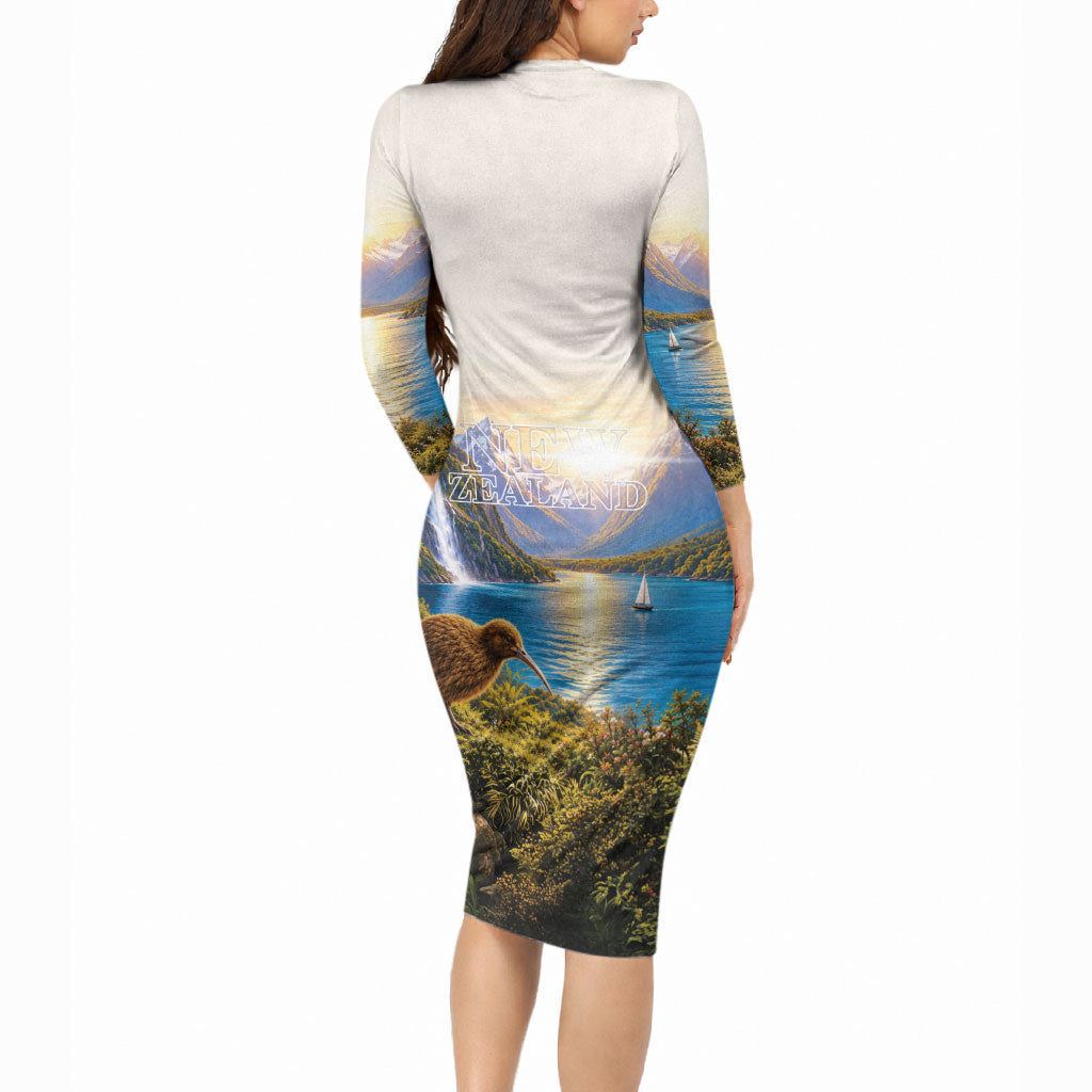 New Zealand Flag Long Sleeve Bodycon Dress Scenic Nature
