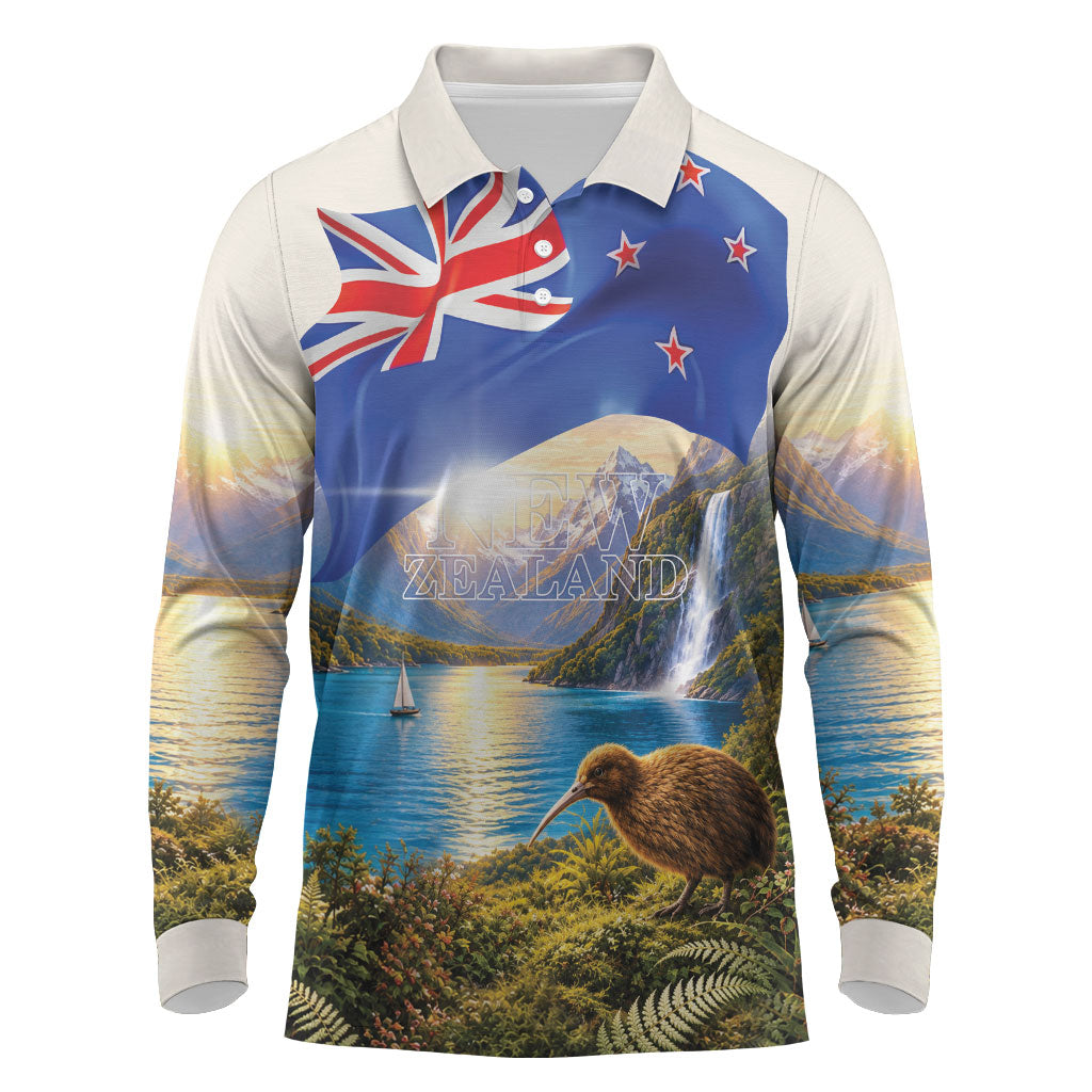 New Zealand Flag Long Sleeve Polo Shirt Scenic Nature