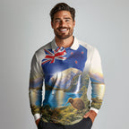 New Zealand Flag Long Sleeve Polo Shirt Scenic Nature