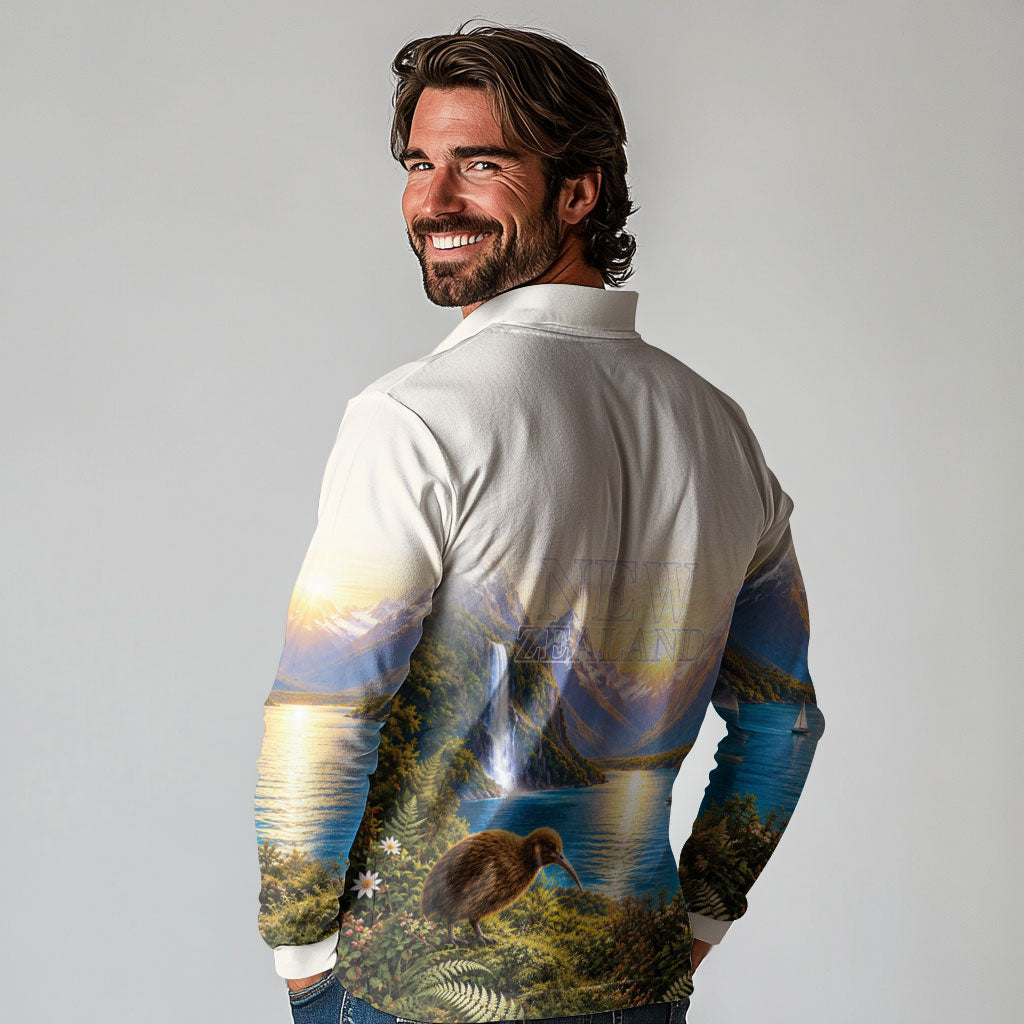 New Zealand Flag Long Sleeve Polo Shirt Scenic Nature