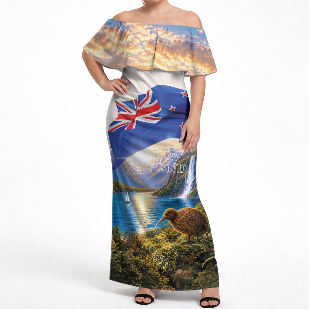 New Zealand Flag Off Shoulder Maxi Dress Scenic Nature