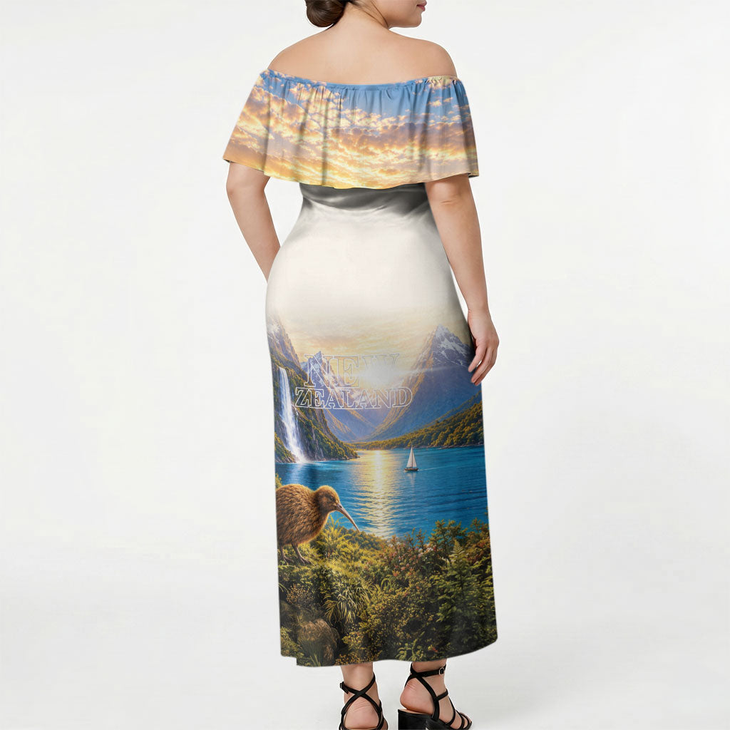 New Zealand Flag Off Shoulder Maxi Dress Scenic Nature