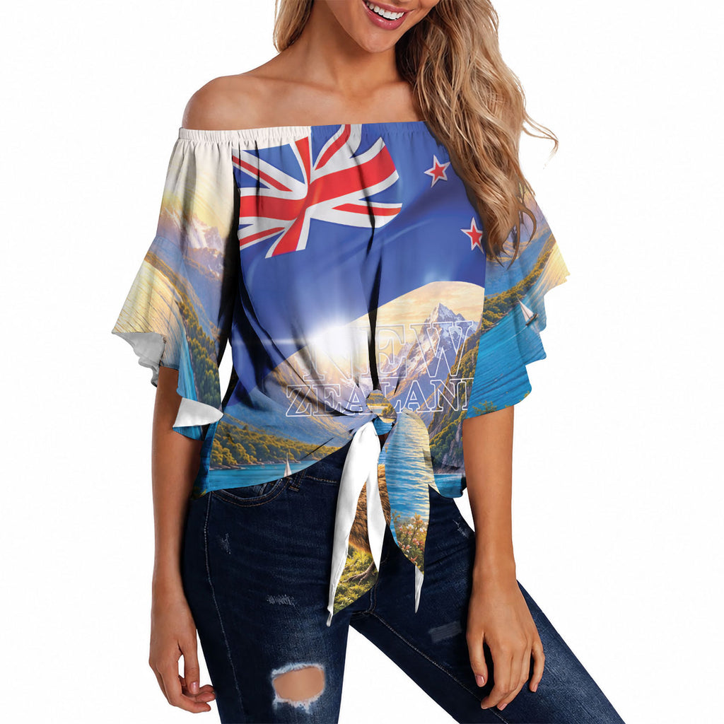 New Zealand Flag Off Shoulder Wrap Waist Top Scenic Nature