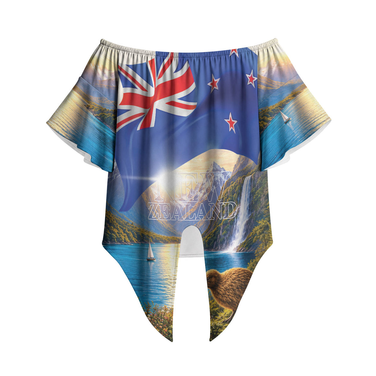 New Zealand Flag Off Shoulder Wrap Waist Top Scenic Nature