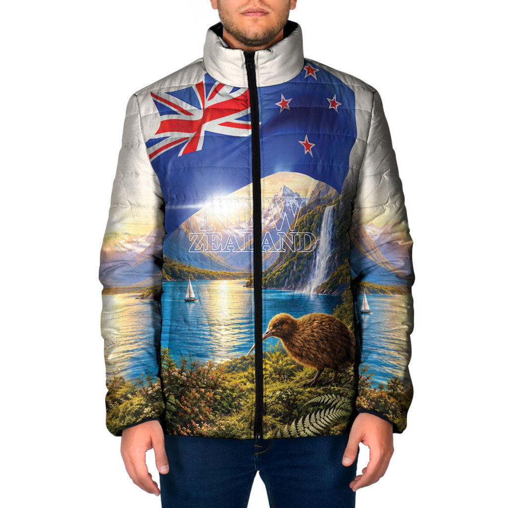 New Zealand Flag Padded Jacket Scenic Nature
