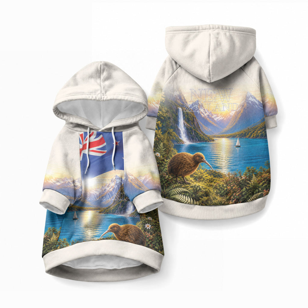 New Zealand Flag Pet Hoodie Scenic Nature