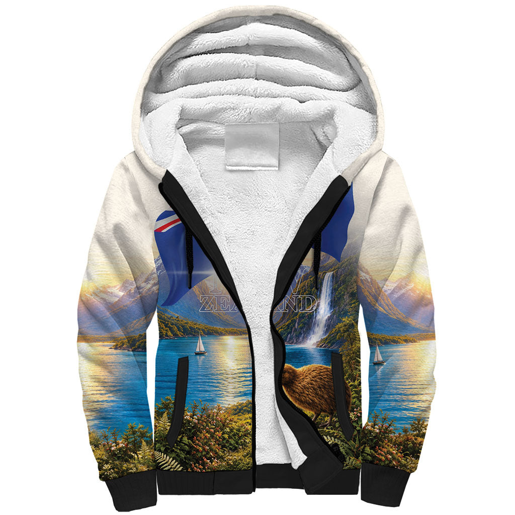 New Zealand Flag Sherpa Hoodie Scenic Nature