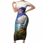 New Zealand Flag Short Sleeve Bodycon Dress Scenic Nature