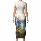 New Zealand Flag Short Sleeve Bodycon Dress Scenic Nature