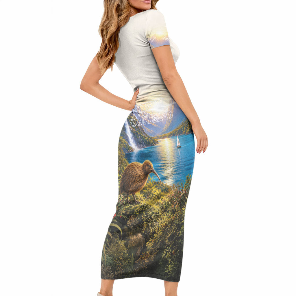 New Zealand Flag Short Sleeve Bodycon Dress Scenic Nature