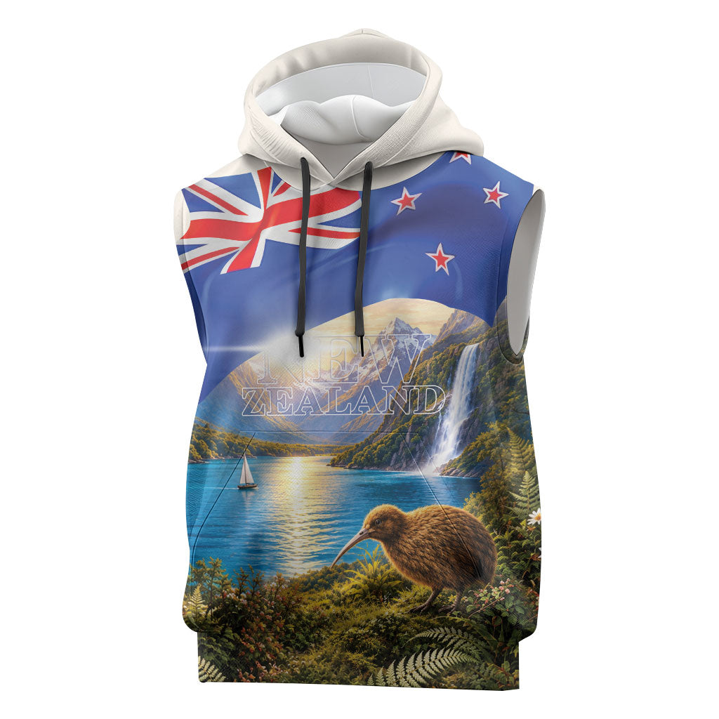 New Zealand Flag Sleeveless Hoodie Scenic Nature