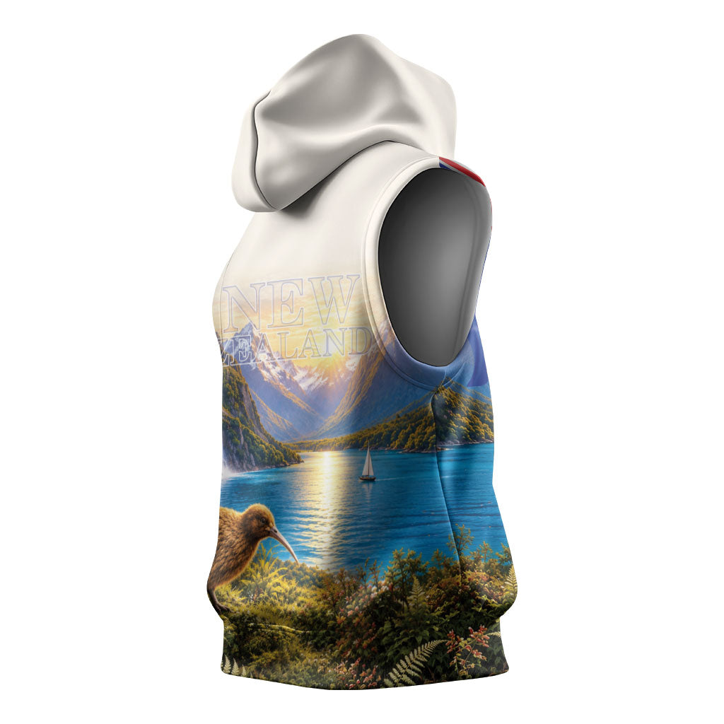 New Zealand Flag Sleeveless Hoodie Scenic Nature
