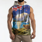 New Zealand Flag Sleeveless Hoodie Scenic Nature