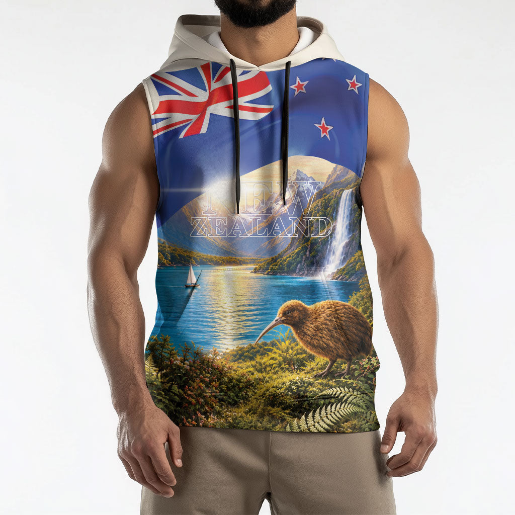 New Zealand Flag Sleeveless Hoodie Scenic Nature