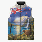 New Zealand Flag Sleeveless Puffer Jacket Scenic Nature