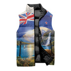 New Zealand Flag Sleeveless Puffer Jacket Scenic Nature