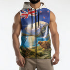 New Zealand Flag Sleeveless Zip Hoodie Scenic Nature