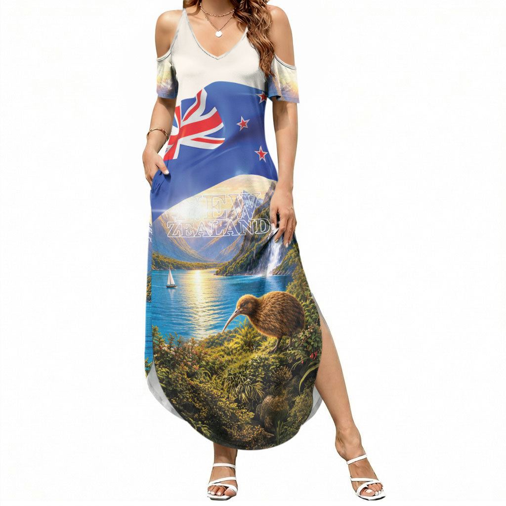 New Zealand Flag Summer Maxi Dress Scenic Nature