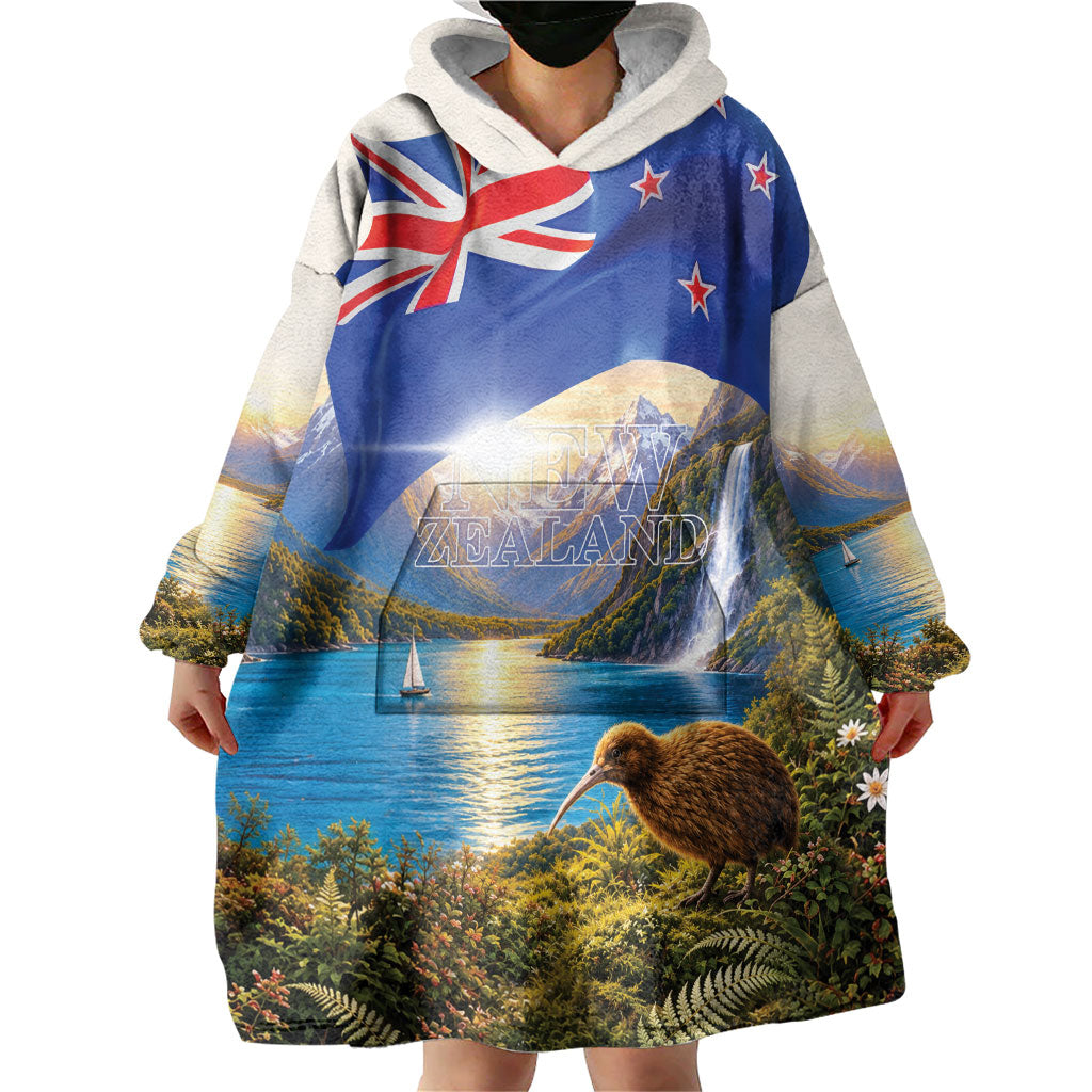 New Zealand Flag Wearable Blanket Hoodie Scenic Nature