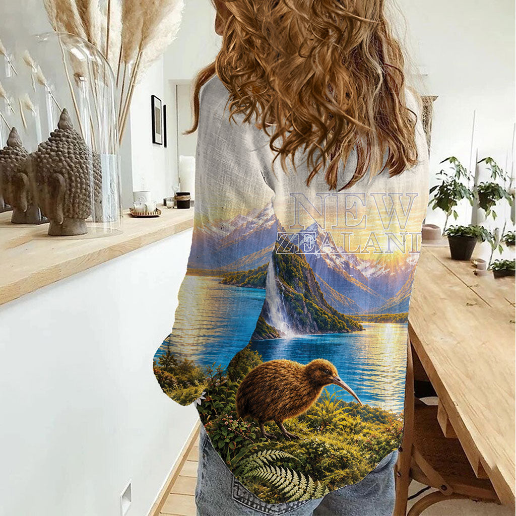 New Zealand Flag Women Casual Shirt Scenic Nature