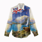 New Zealand Flag Women Casual Shirt Scenic Nature