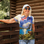 New Zealand Flag Women Polo Shirt Scenic Nature