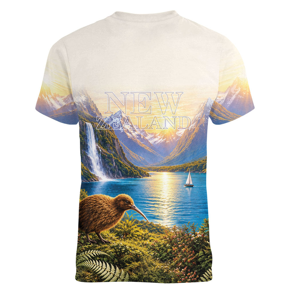 New Zealand Flag Women V-Neck T-Shirt Scenic Nature
