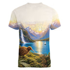 New Zealand Flag Women V-Neck T-Shirt Scenic Nature