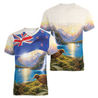 New Zealand Flag Women V-Neck T-Shirt Scenic Nature