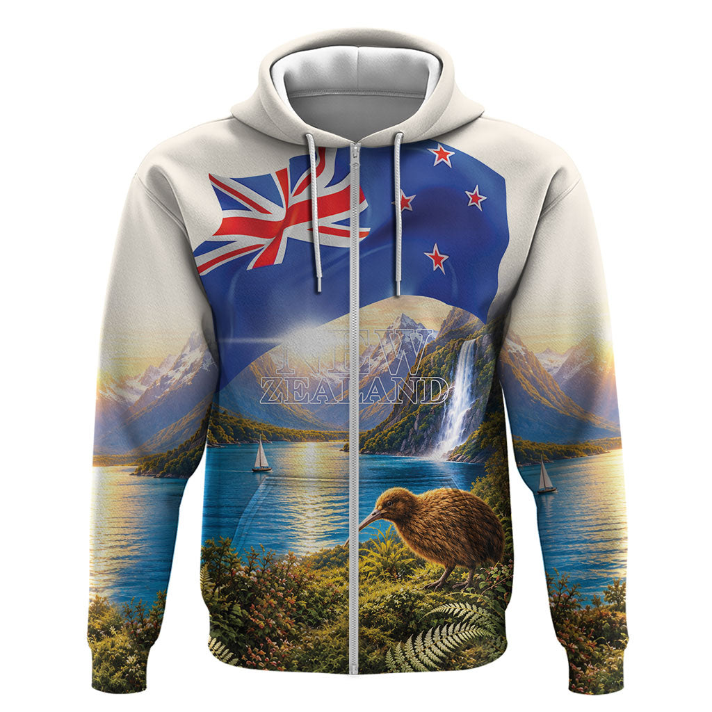 New Zealand Flag Zip Hoodie Scenic Nature
