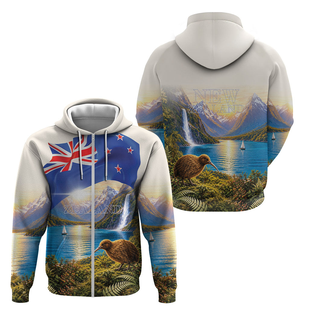 New Zealand Flag Zip Hoodie Scenic Nature