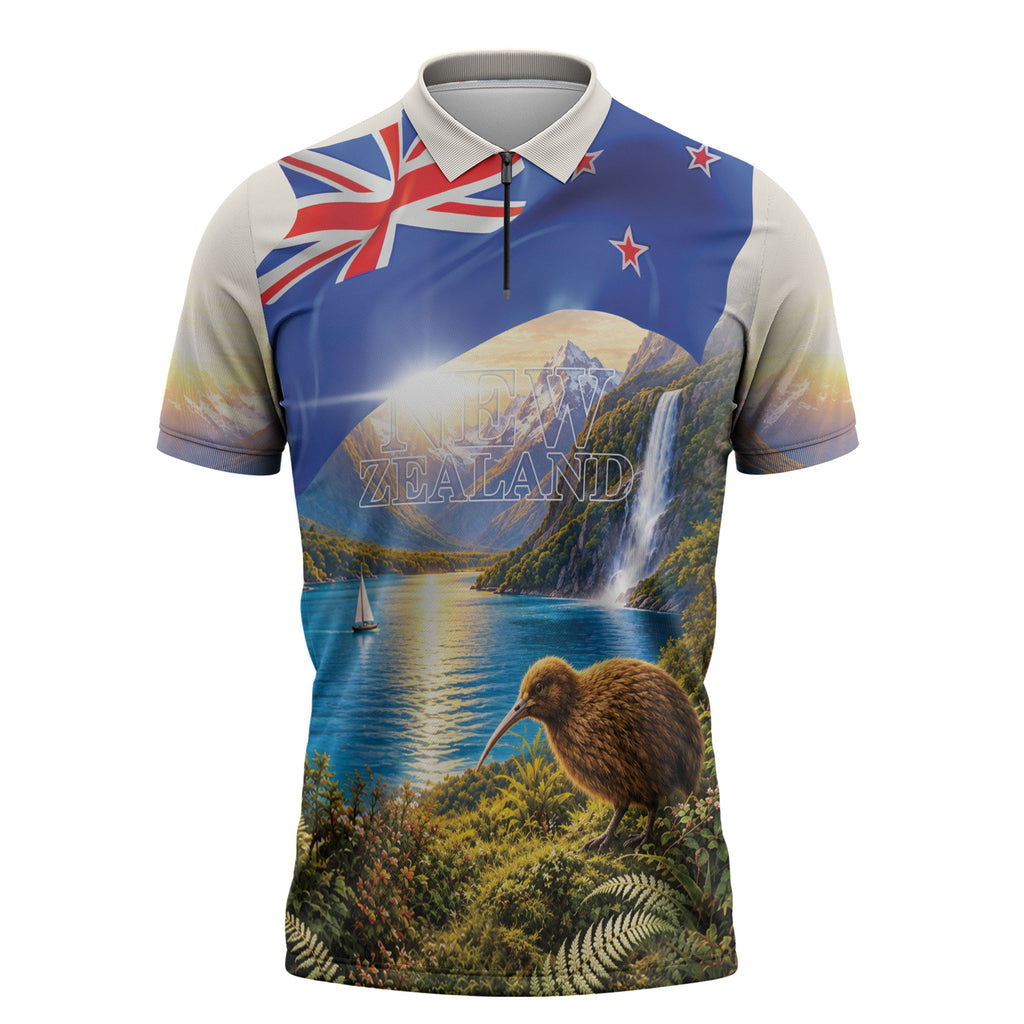 New Zealand Flag Zipper Polo Shirt Scenic Nature
