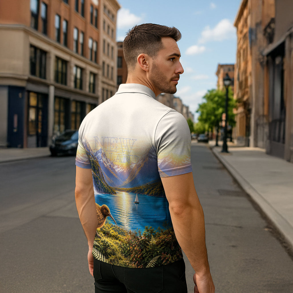New Zealand Flag Zipper Polo Shirt Scenic Nature
