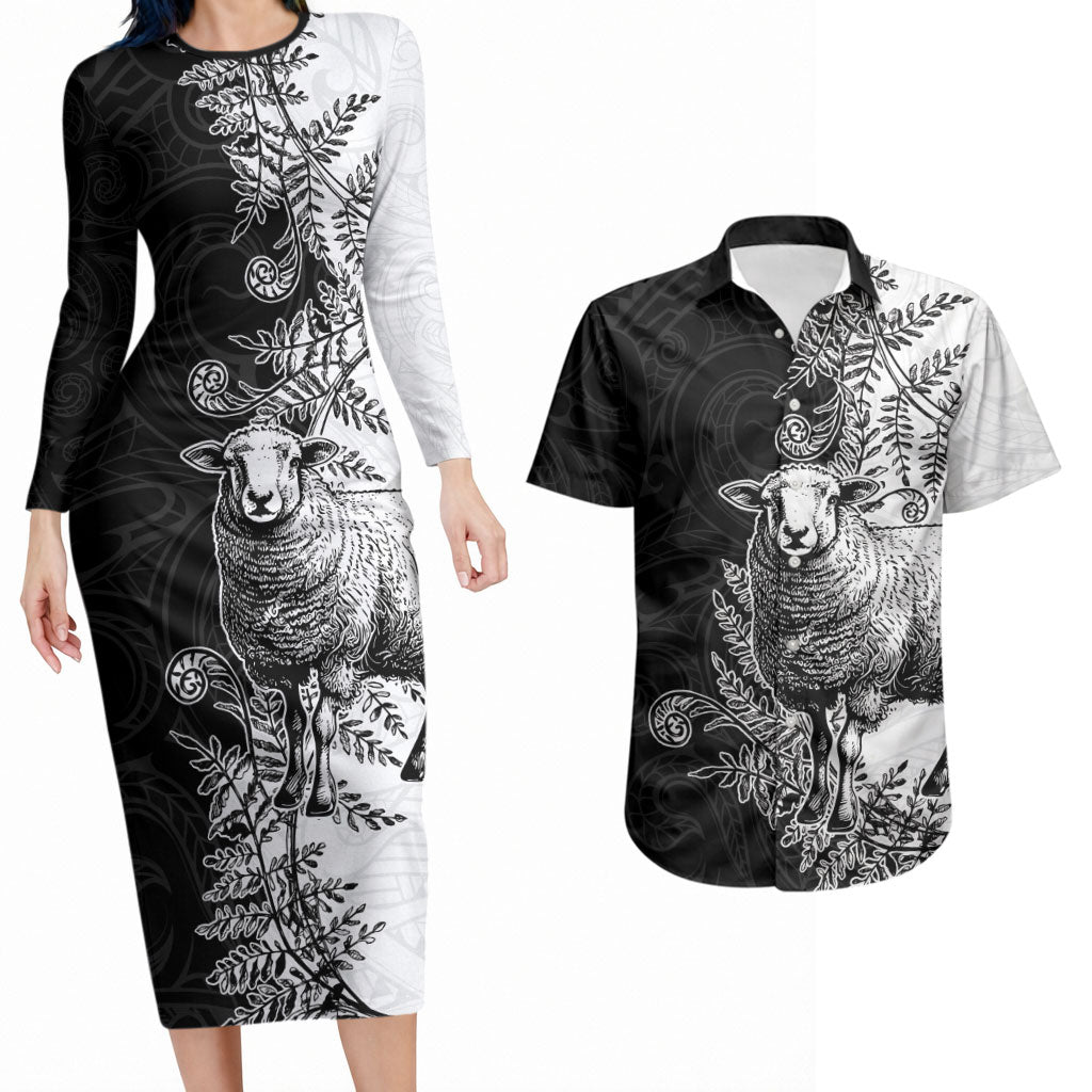 New Zealand Aotearoa Hipi Couples Matching Long Sleeve Bodycon Dress and Hawaiian Shirt Maori Pattern