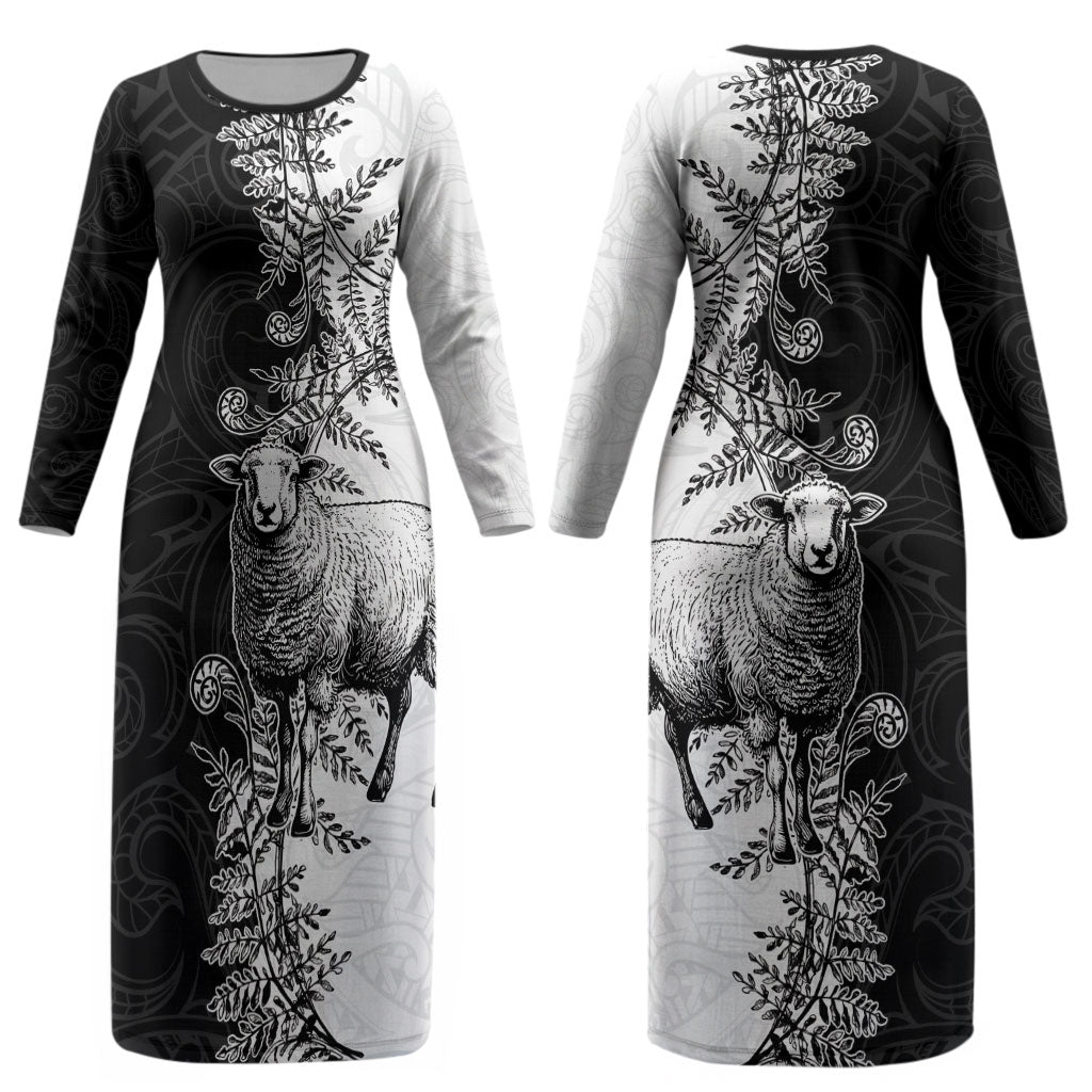 New Zealand Aotearoa Hipi Couples Matching Long Sleeve Bodycon Dress and Hawaiian Shirt Maori Pattern