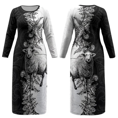 New Zealand Aotearoa Hipi Couples Matching Long Sleeve Bodycon Dress and Hawaiian Shirt Maori Pattern