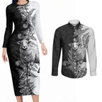 New Zealand Aotearoa Hipi Couples Matching Long Sleeve Bodycon Dress and Long Sleeve Button Shirt Maori Pattern