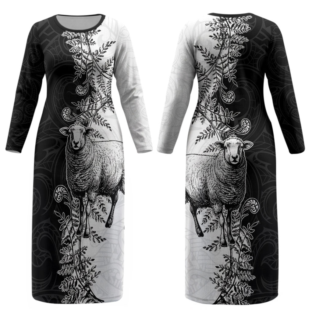 New Zealand Aotearoa Hipi Couples Matching Long Sleeve Bodycon Dress and Long Sleeve Button Shirt Maori Pattern