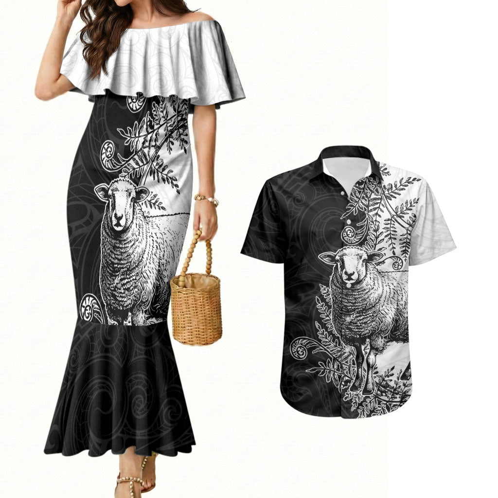 New Zealand Aotearoa Hipi Couples Matching Mermaid Dress and Hawaiian Shirt Maori Pattern